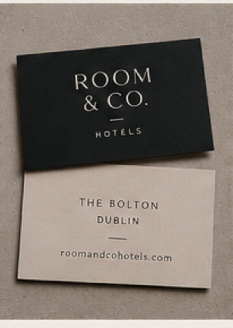 Room & Co. and The Bolton stationery in deep green and stone