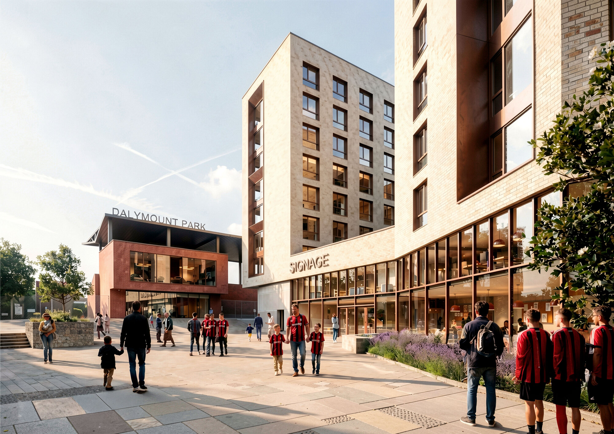 Sloane House — the public square outside, looking towards Dalymount Park